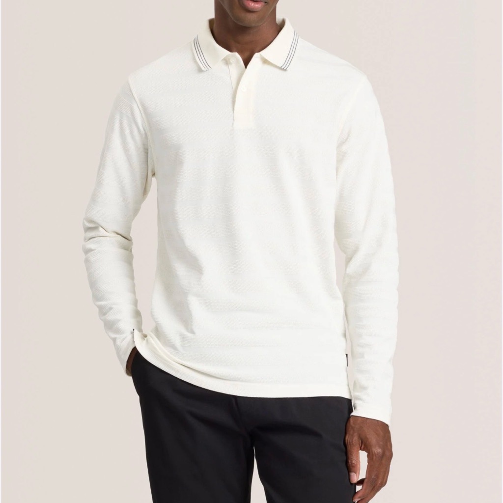 Ted Baker Popcorn Stripe Long Sleeve Polo Shirt, Size 5, Us Xl, Color Bone/Black